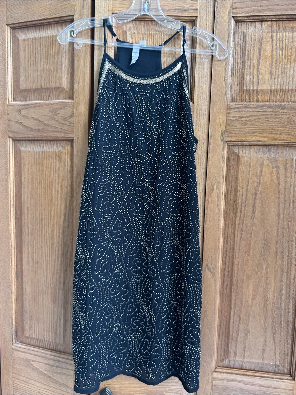 Alya Black Mini Dress with Gold Bead Detail